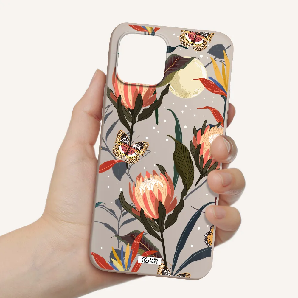 Moon Butterfly Flower Apple iPhone 12 mini Silicone Stone Case