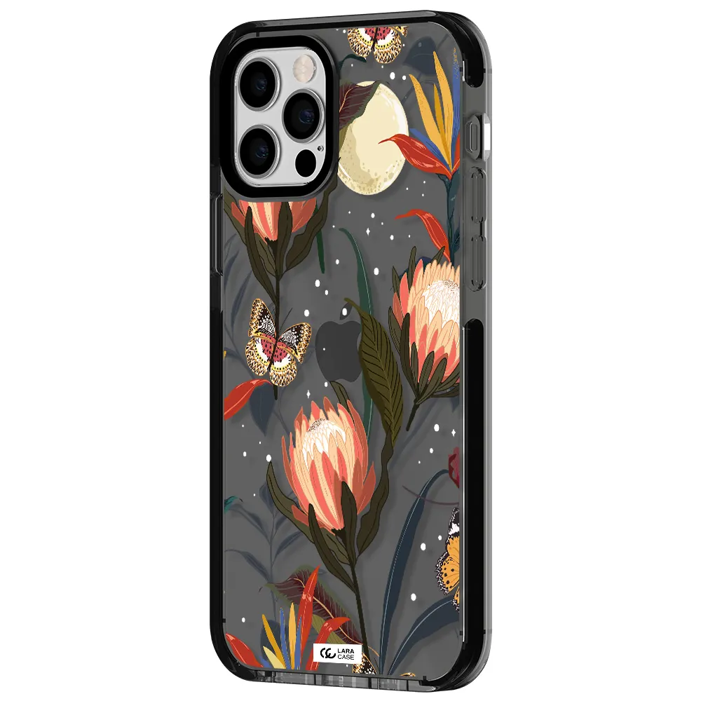 Moon Butterfly Flower Apple iPhone 12 pro impact Smoke Black Case