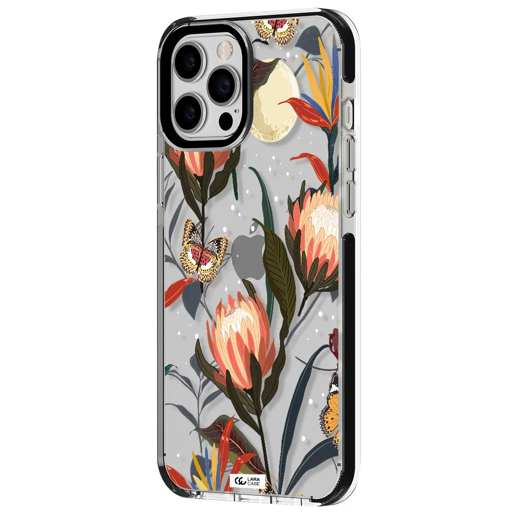 Moon Butterfly Flower Apple iPhone 12 pro max impact black border Case