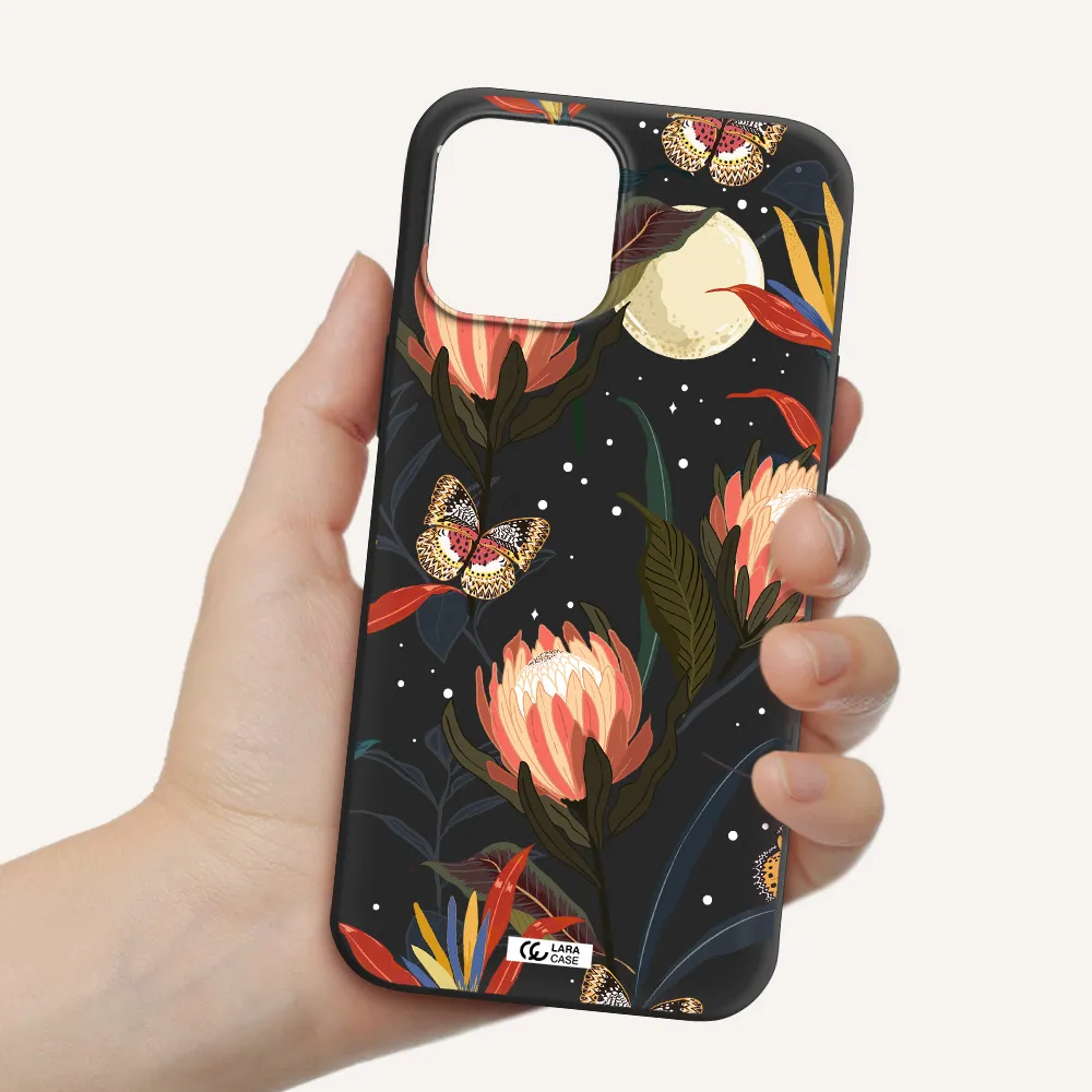 Moon Butterfly Flower Apple iPhone 12 pro max Silicone black Case