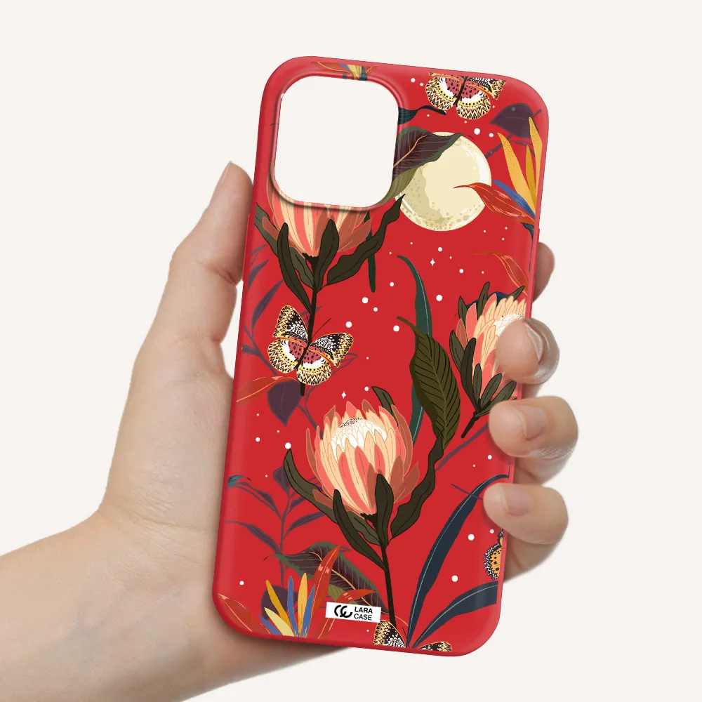 Moon Butterfly Flower Apple iPhone 12 pro max Silicone Imperial Red Case