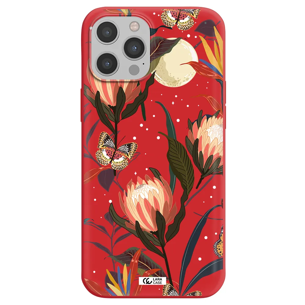 Moon Butterfly Flower Apple iPhone 12 pro Silicone Imperial Red Case