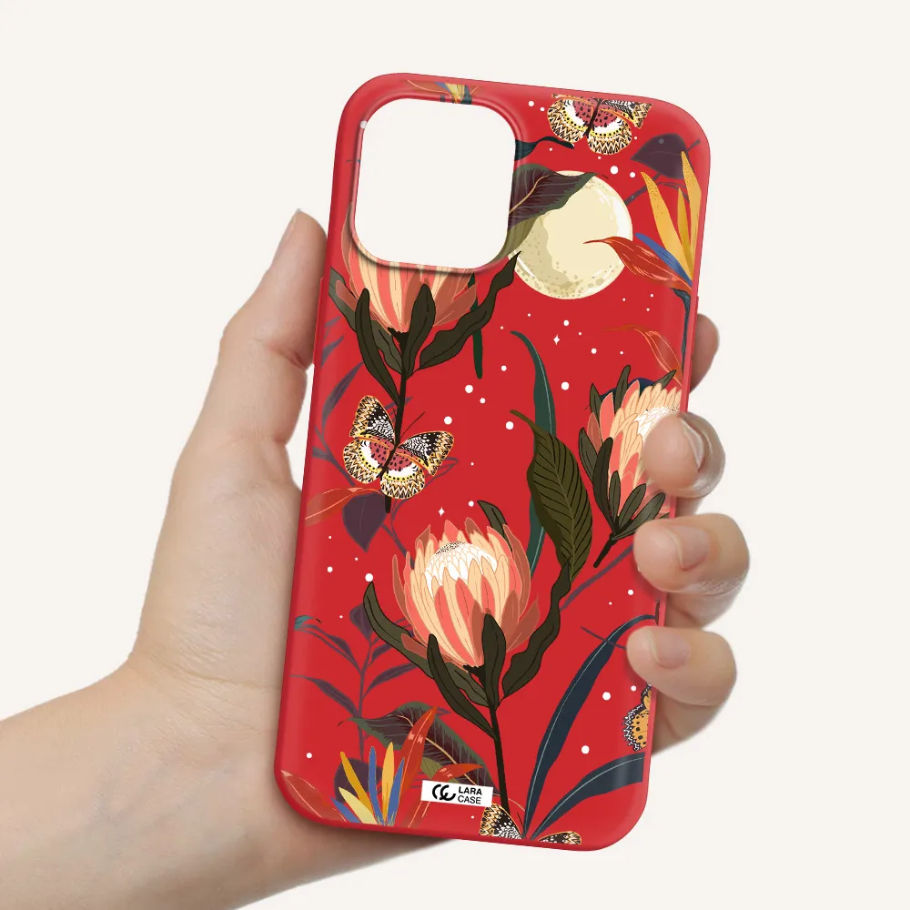 Moon Butterfly Flower Apple iPhone 12 pro Silicone Imperial Red Case