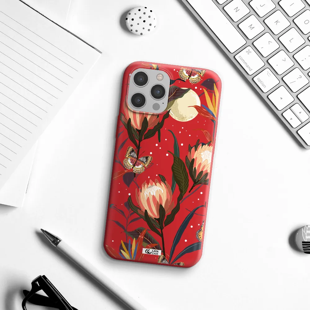 Moon Butterfly Flower Apple iPhone 12 pro Silicone Imperial Red Case