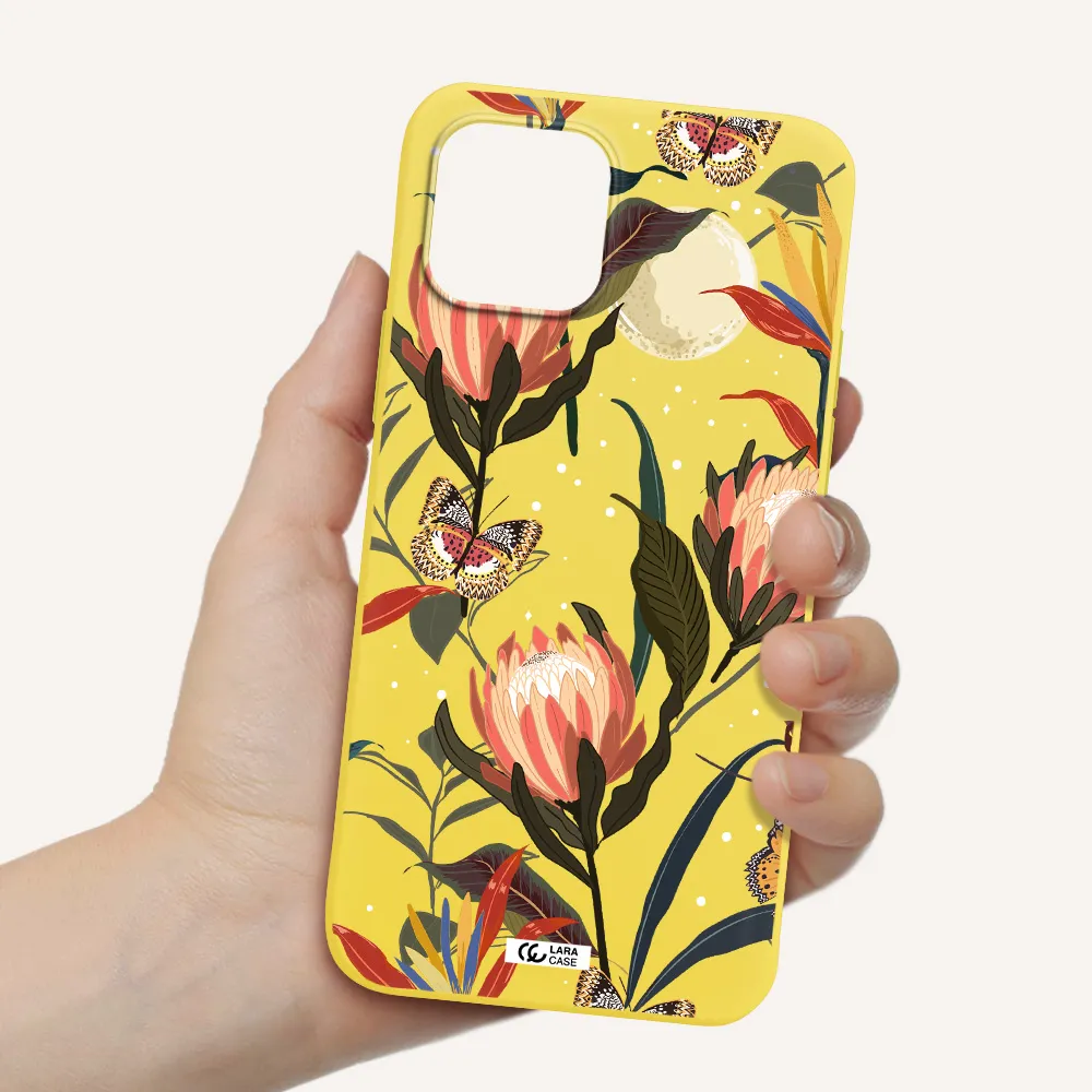 Moon Butterfly Flower Apple iPhone 12 Silicone canary yellow Case