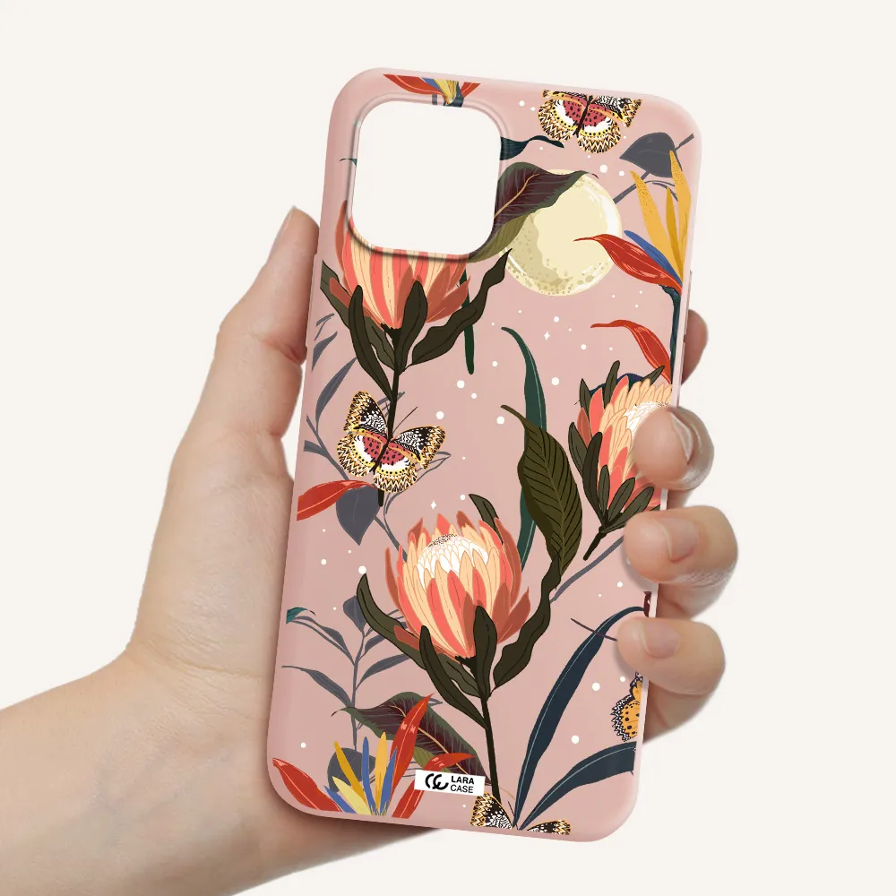 Moon Butterfly Flower Apple iPhone 12 Silicone pastel pink Case