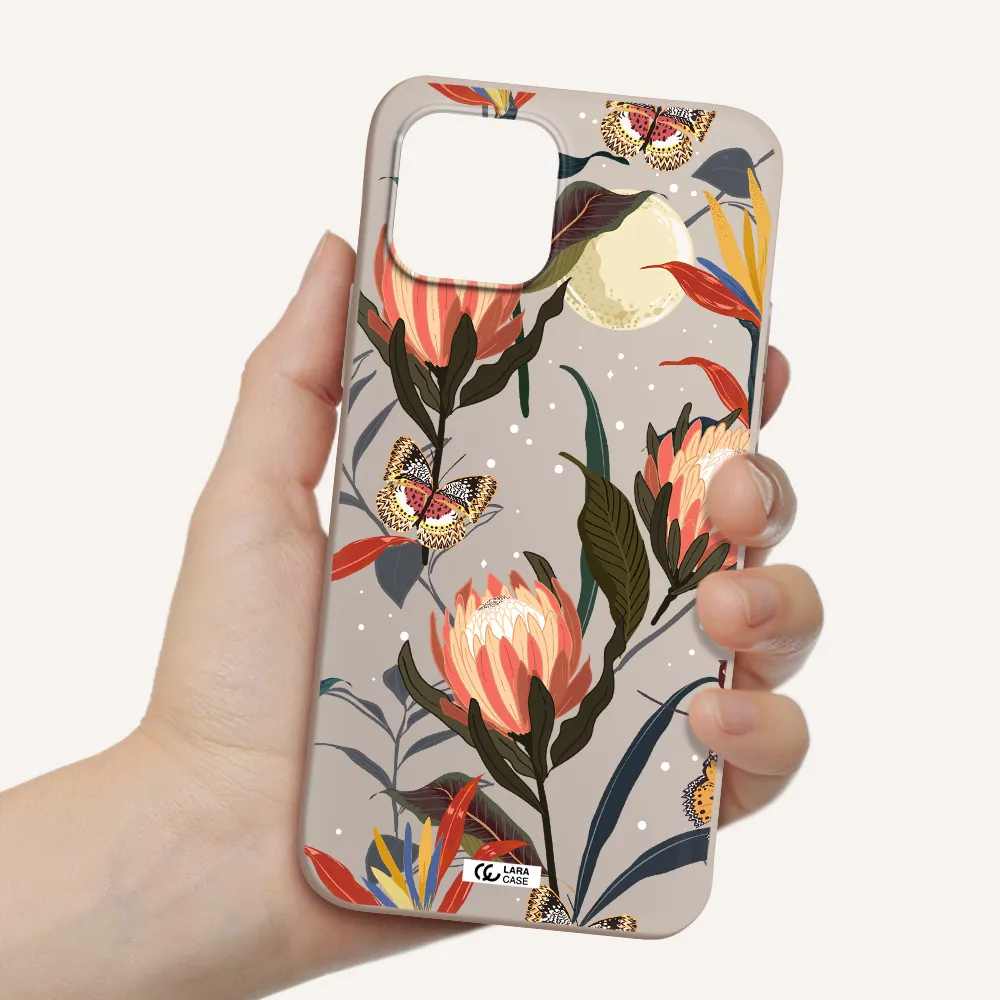 Moon Butterfly Flower Apple iPhone 12 Silicone Stone Case