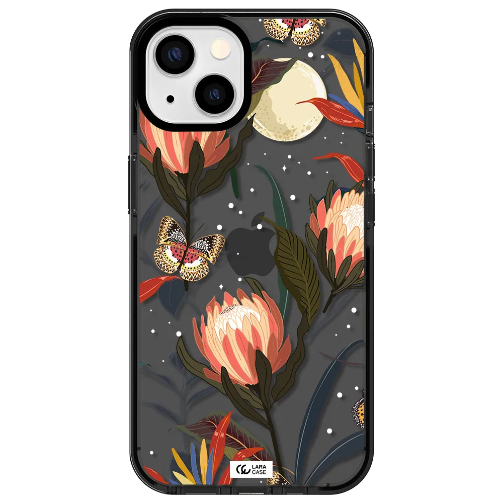 Moon Butterfly Flower Apple iPhone 13 impact Smoke Black Case