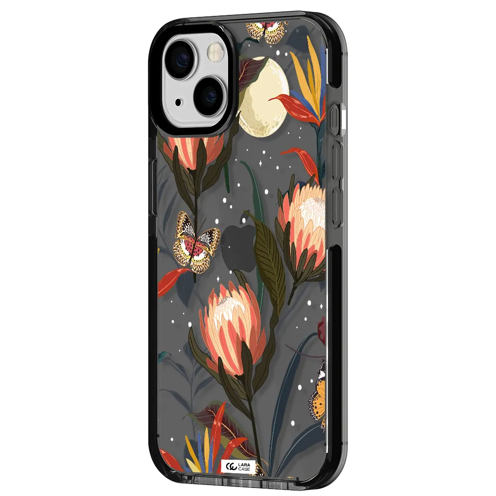 Moon Butterfly Flower Apple iPhone 13 impact Smoke Black Case