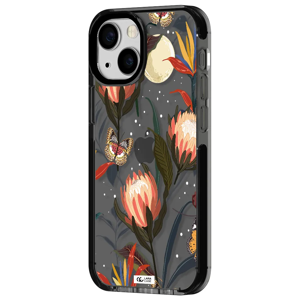 Moon Butterfly Flower Apple iPhone 13 mini impact Smoke Black Case