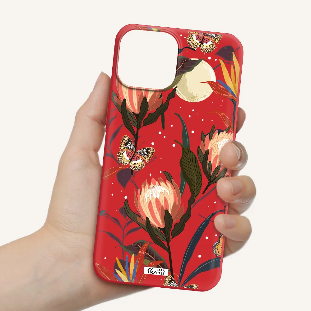 Moon Butterfly Flower Apple iPhone 13 mini Silicone Imperial Red Case