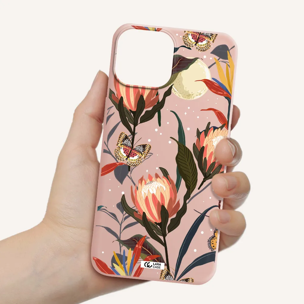 Moon Butterfly Flower Apple iPhone 13 mini Silicone pastel pink Case