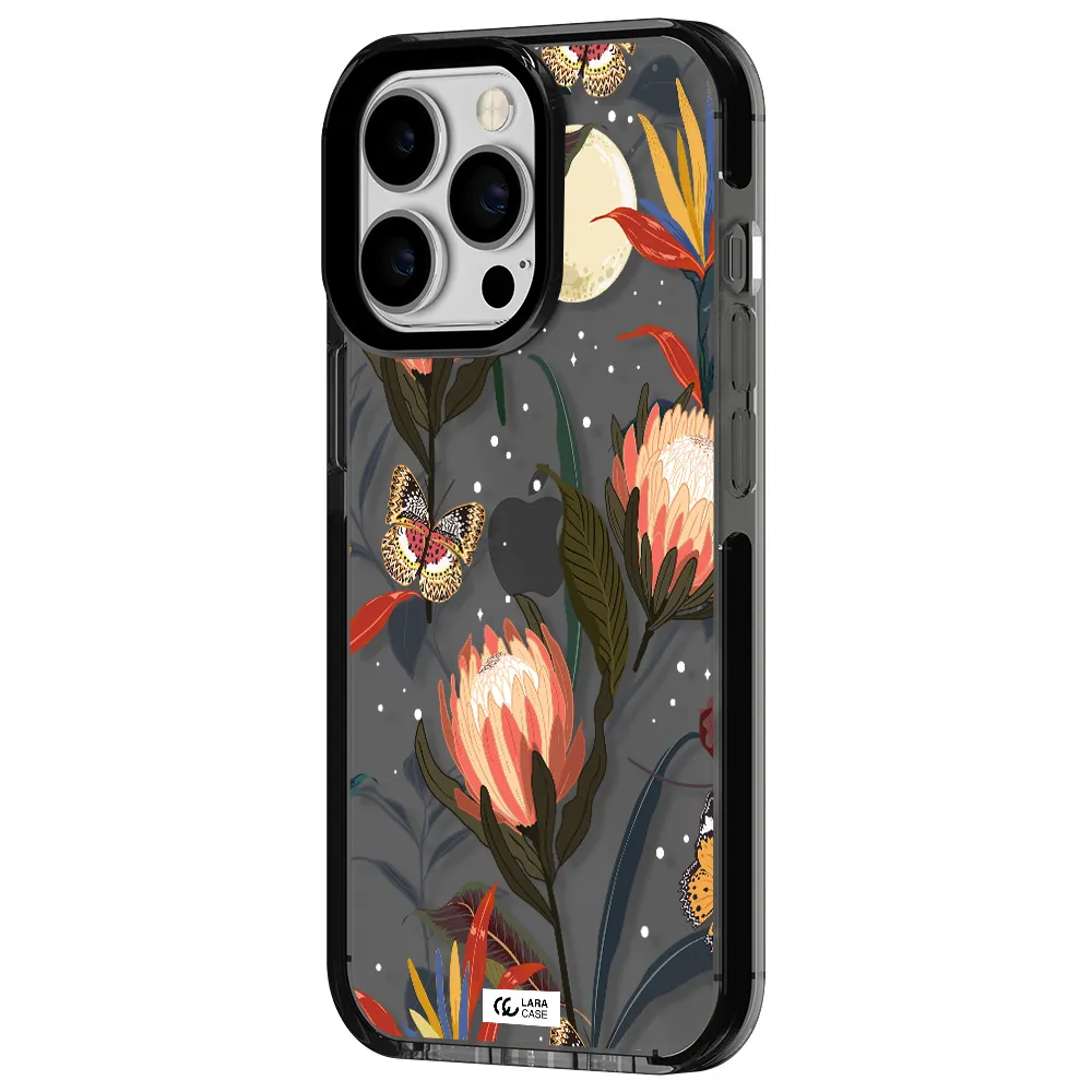 Moon Butterfly Flower Apple iPhone 13 Pro impact Smoke Black Case