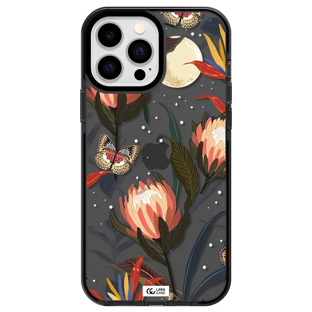 Moon Butterfly Flower Apple iPhone 13 Pro Max impact Smoke Black Case