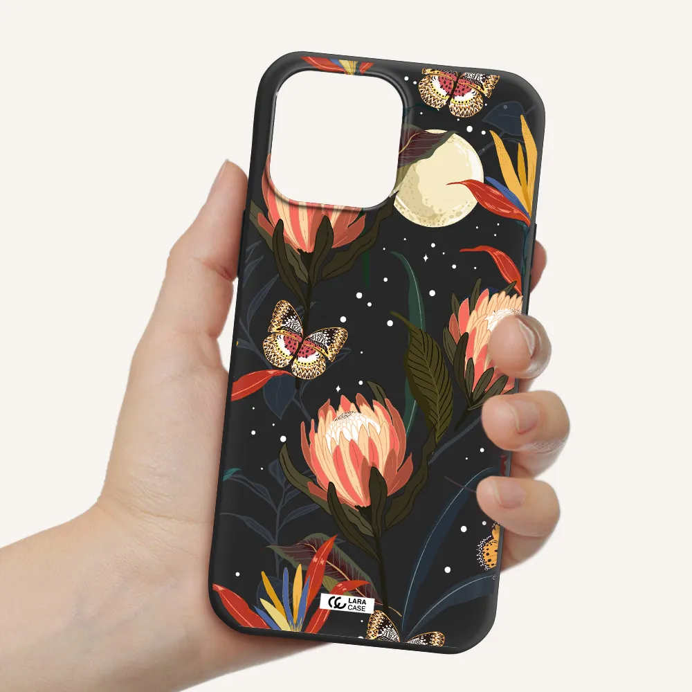 Moon Butterfly Flower Apple iPhone 13 Pro Max Silicone black Case