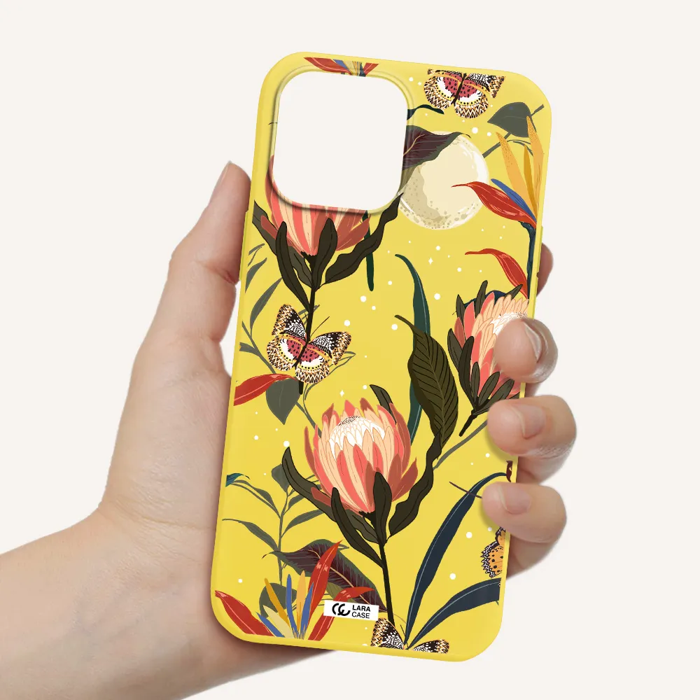 Moon Butterfly Flower Apple iPhone 13 Pro Max Silicone canary yellow Case