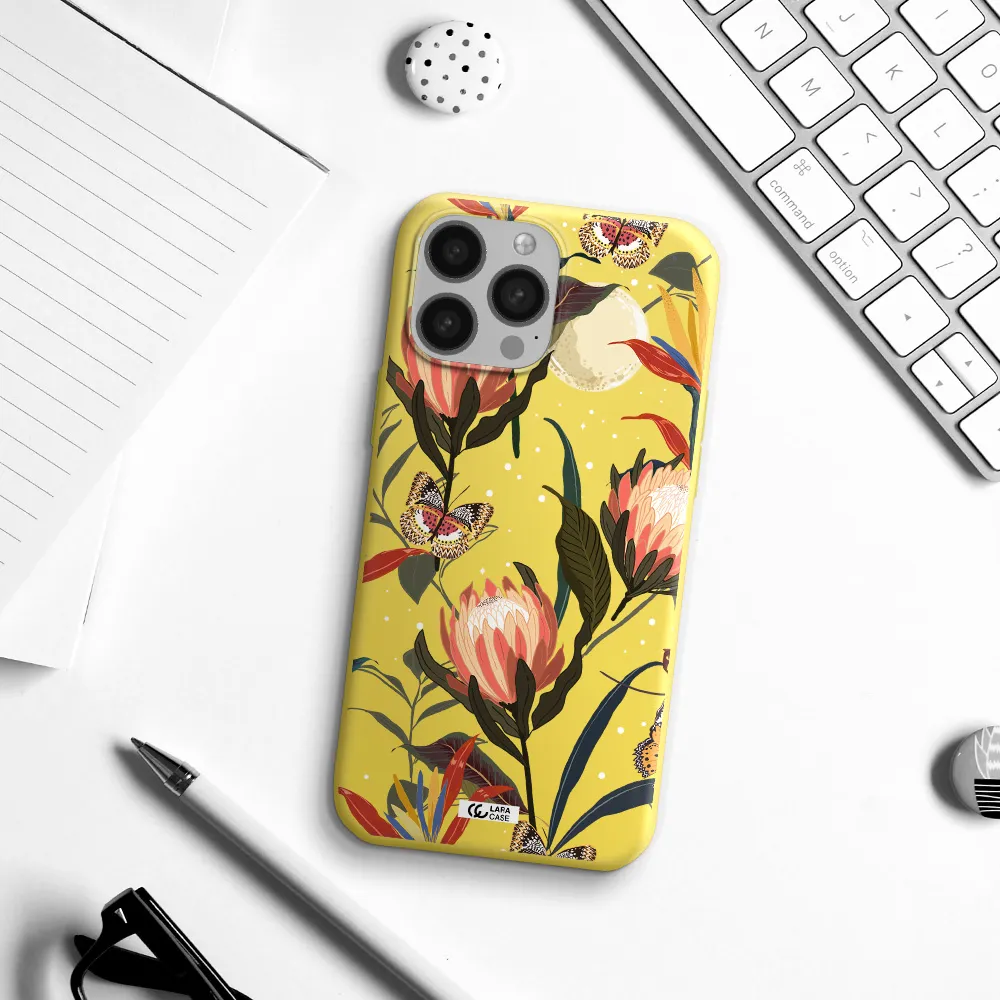 Moon Butterfly Flower Apple iPhone 13 Pro Max Silicone canary yellow Case