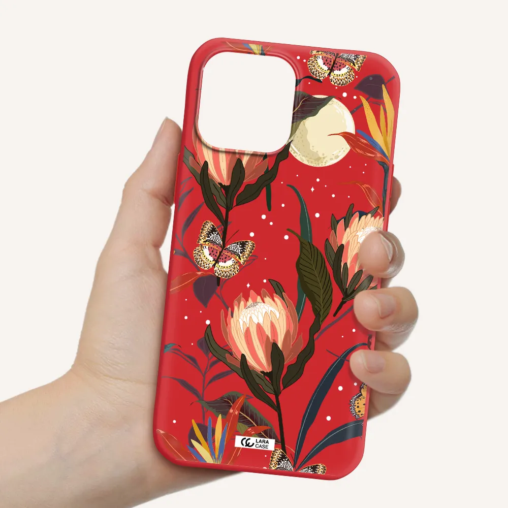 Moon Butterfly Flower Apple iPhone 13 Pro Max Silicone Imperial Red Case
