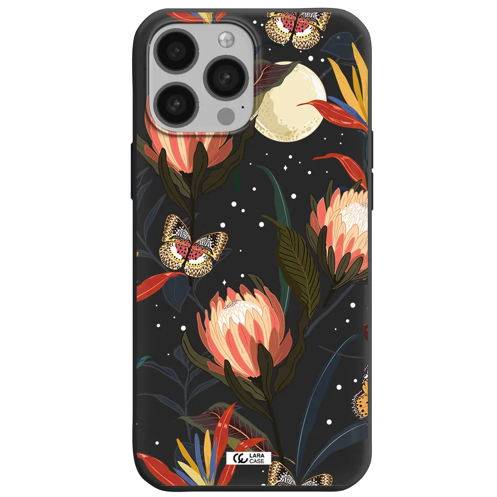 Moon Butterfly Flower Apple iPhone 13 Pro Silicone black Case