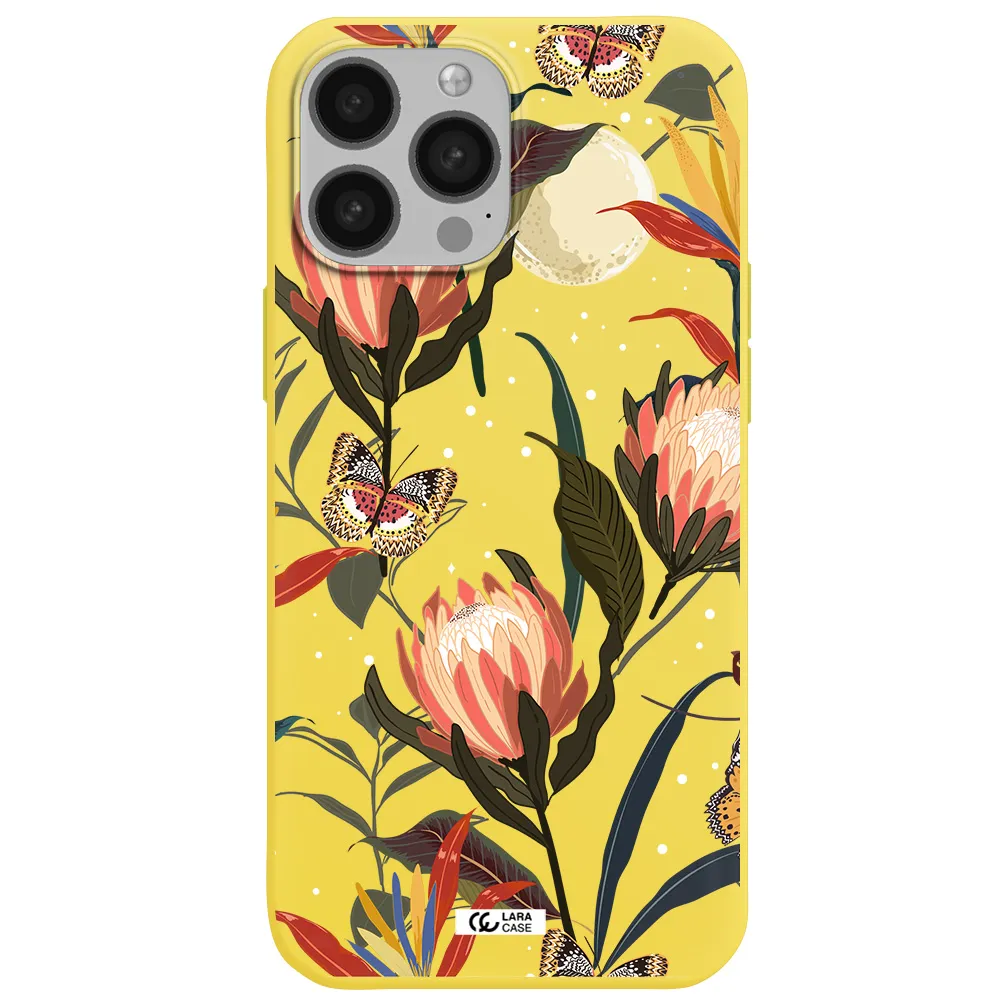 Moon Butterfly Flower Apple iPhone 13 Pro Silicone canary yellow Case