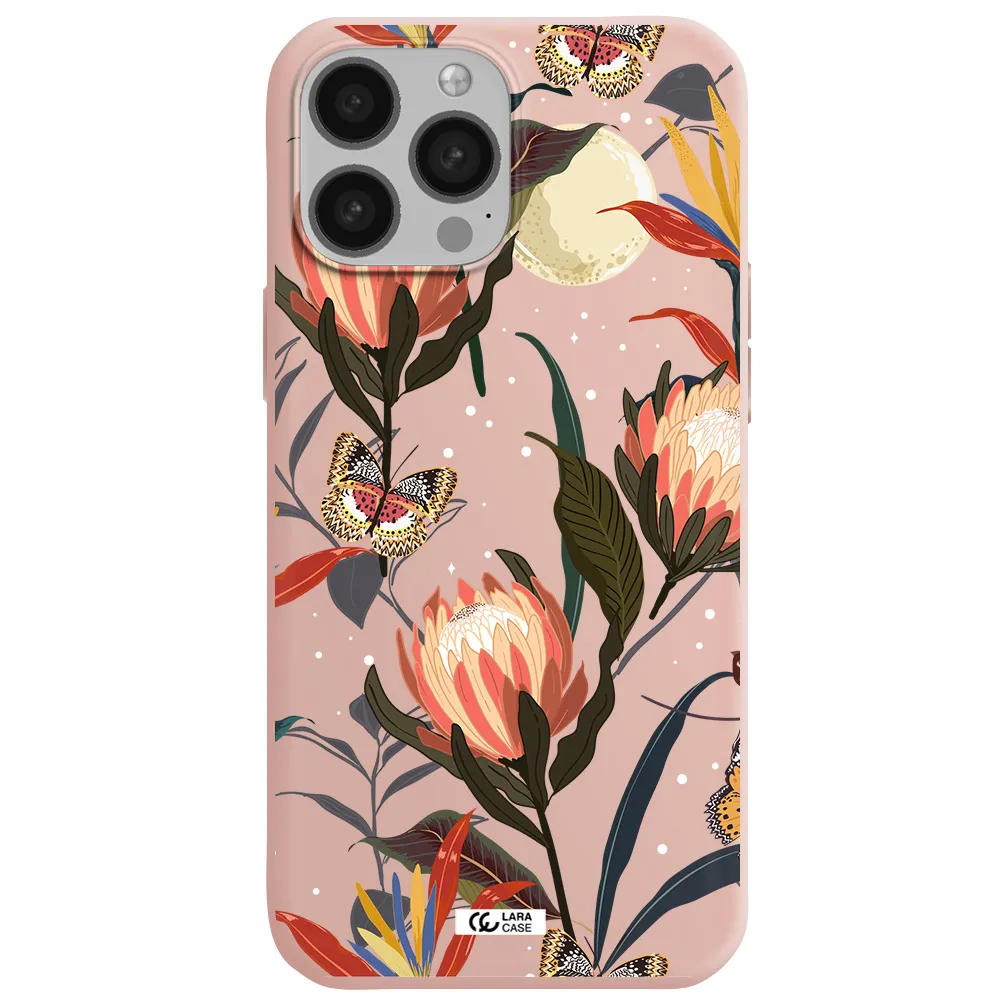 Moon Butterfly Flower Apple iPhone 13 Pro Silicone pastel pink Case