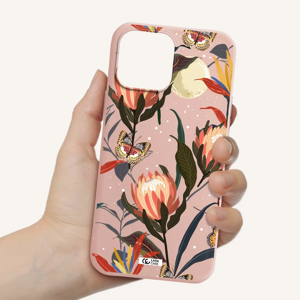 Moon Butterfly Flower Apple iPhone 13 Pro Silicone pastel pink Case