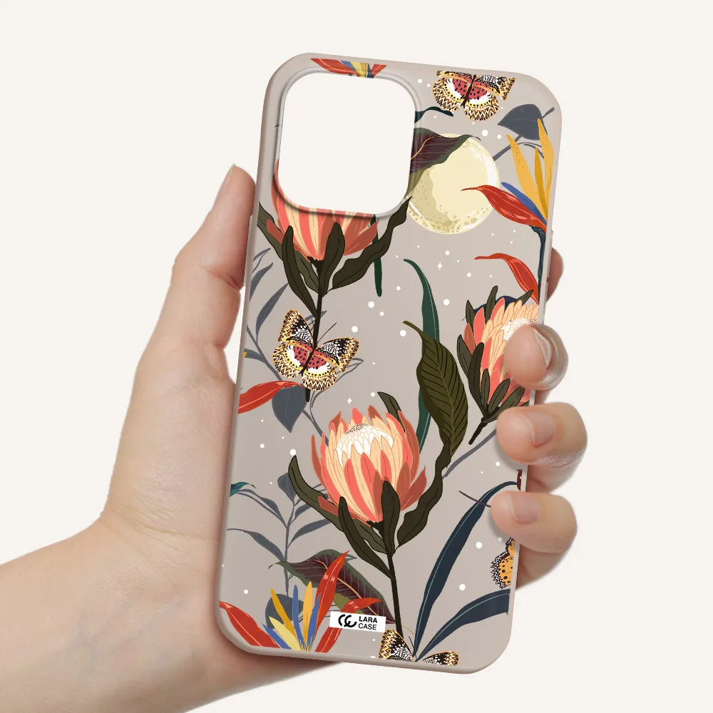 Moon Butterfly Flower Apple iPhone 13 Pro Silicone Stone Case