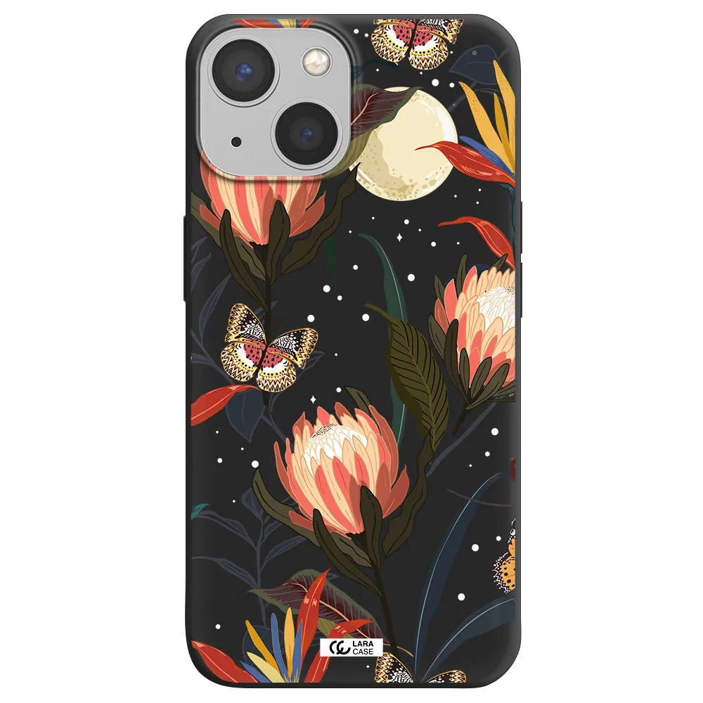 Moon Butterfly Flower Apple iPhone 13 Silicone black Case