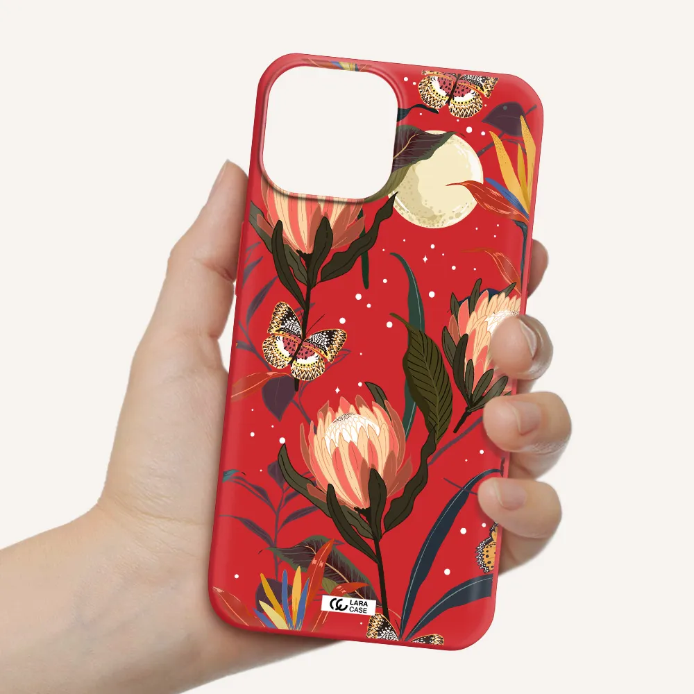 Moon Butterfly Flower Apple iPhone 13 Silicone Imperial Red Case
