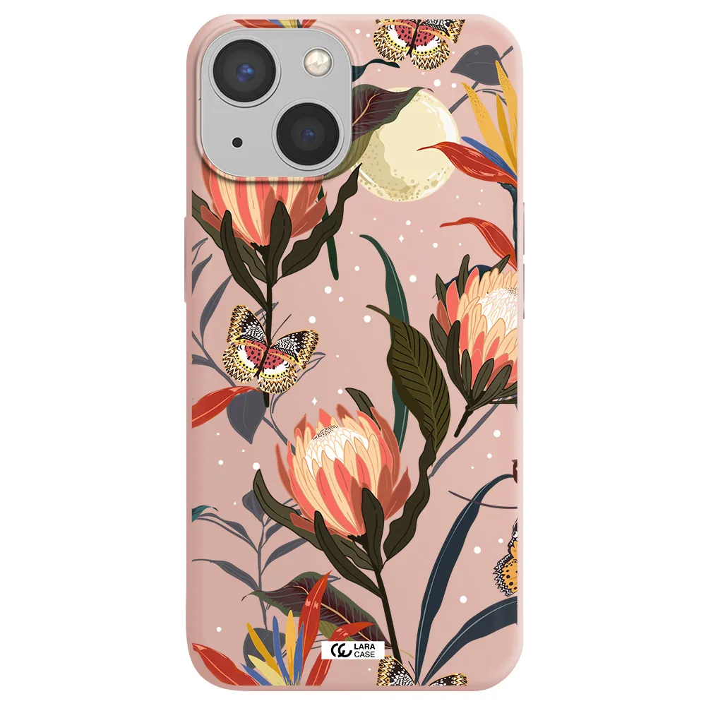 Moon Butterfly Flower Apple iPhone 13 Silicone pastel pink Case
