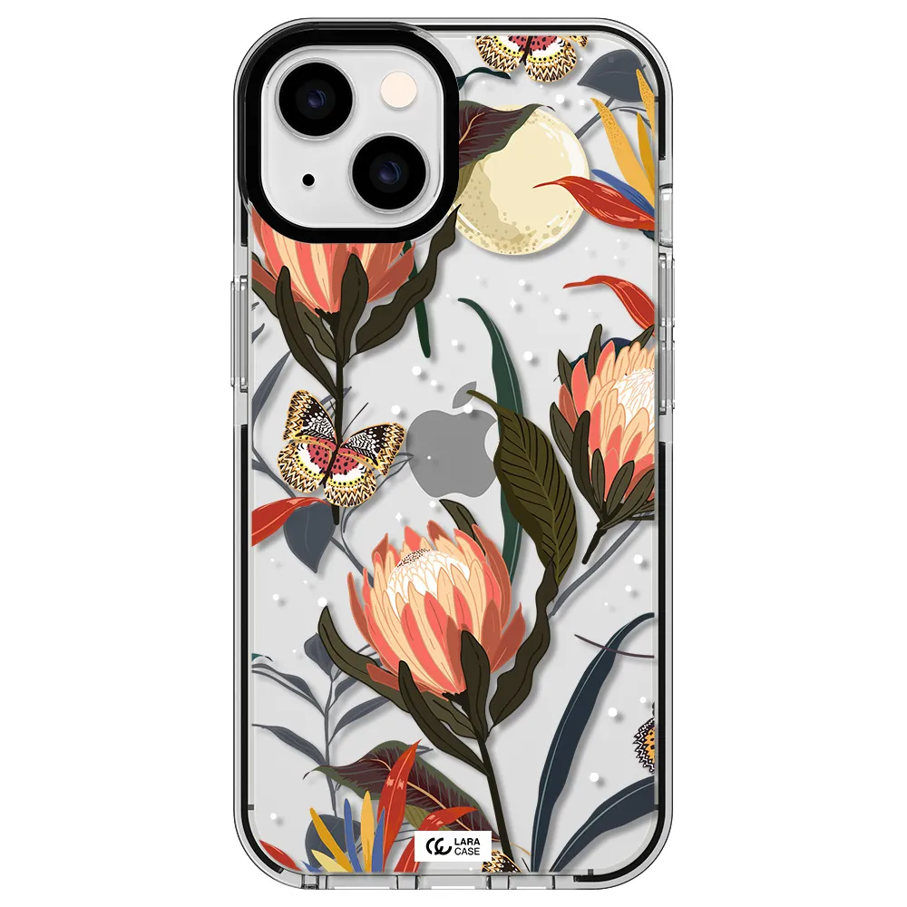 Moon Butterfly Flower Apple iPhone 14 impact black border Case