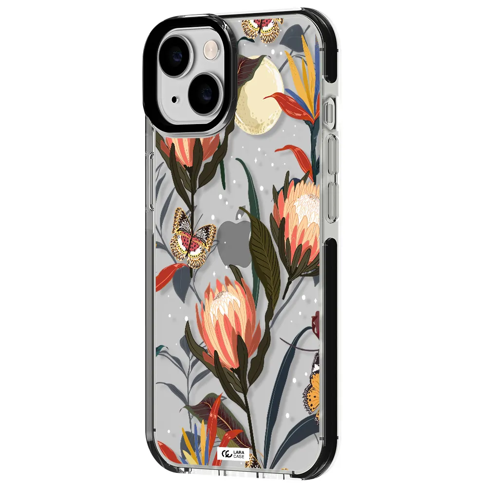 Moon Butterfly Flower Apple iPhone 14 impact black border Case