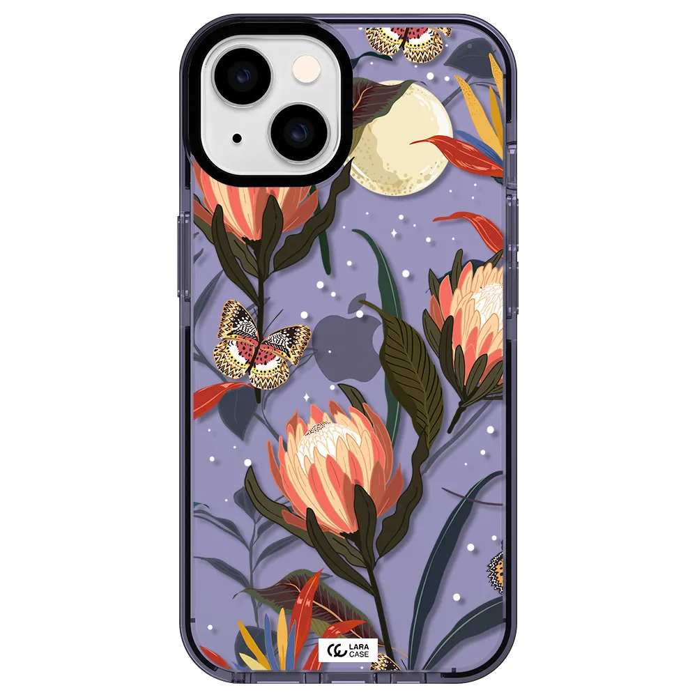 Moon Butterfly Flower Apple iPhone 14 impact Lilac Case