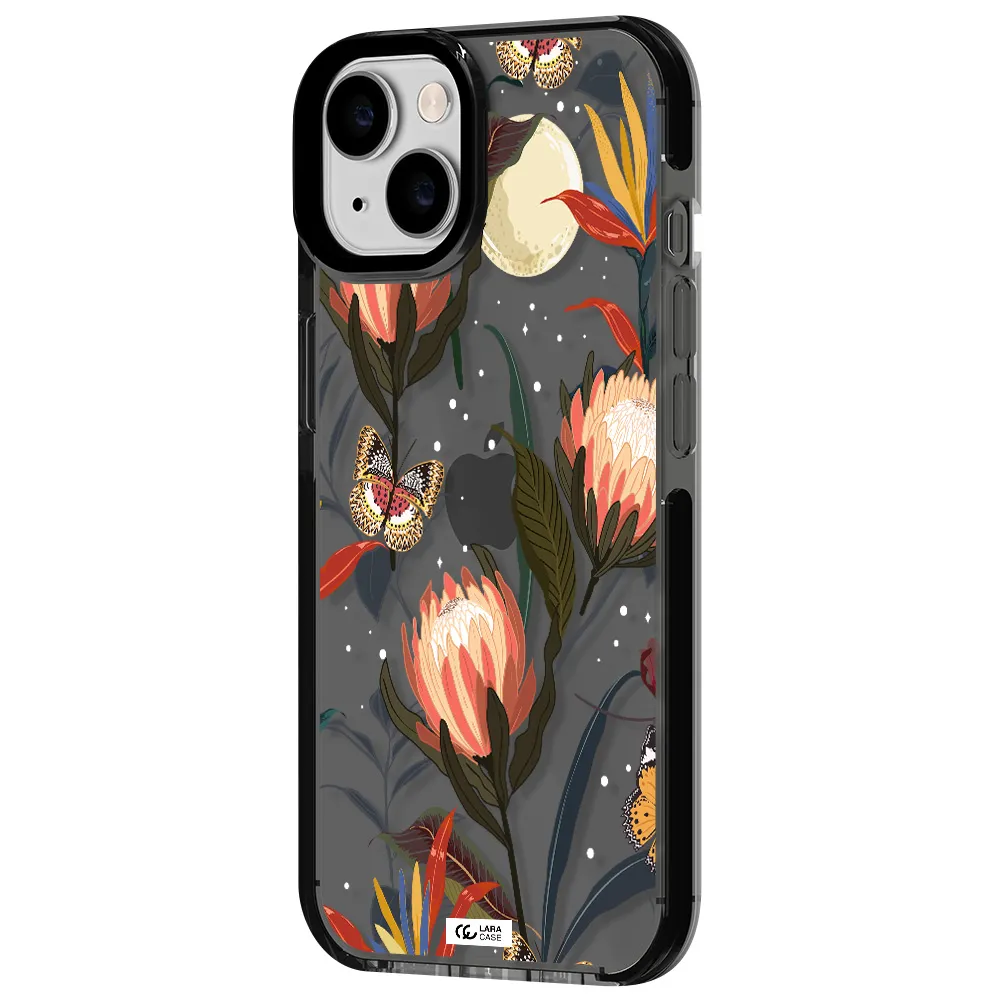 Moon Butterfly Flower Apple iPhone 14 impact Smoke Black Case