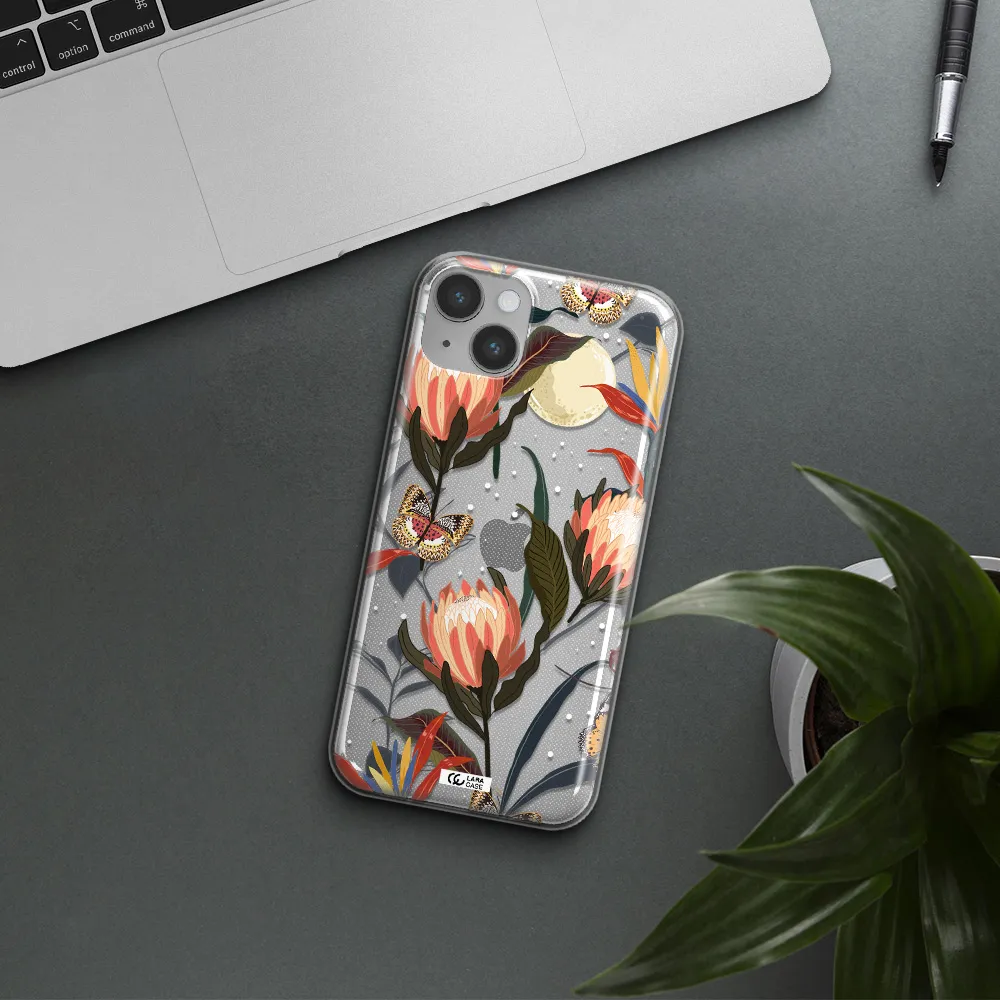 Moon Butterfly Flower Apple iPhone 14 plus Clear TPU Case