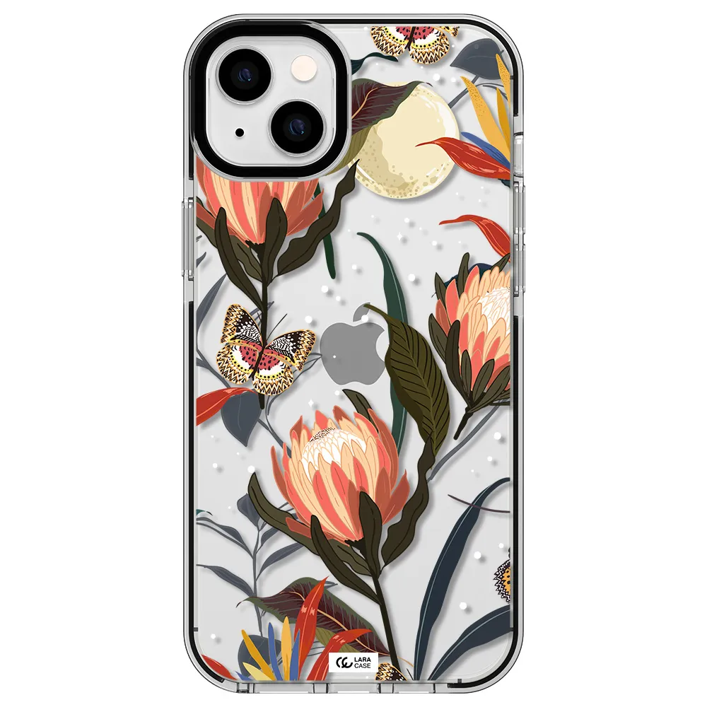 Moon Butterfly Flower Apple iPhone 14 plus impact black border Case