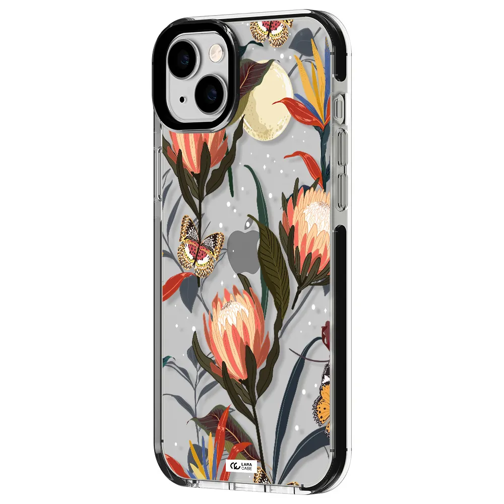 Moon Butterfly Flower Apple iPhone 14 plus impact black border Case