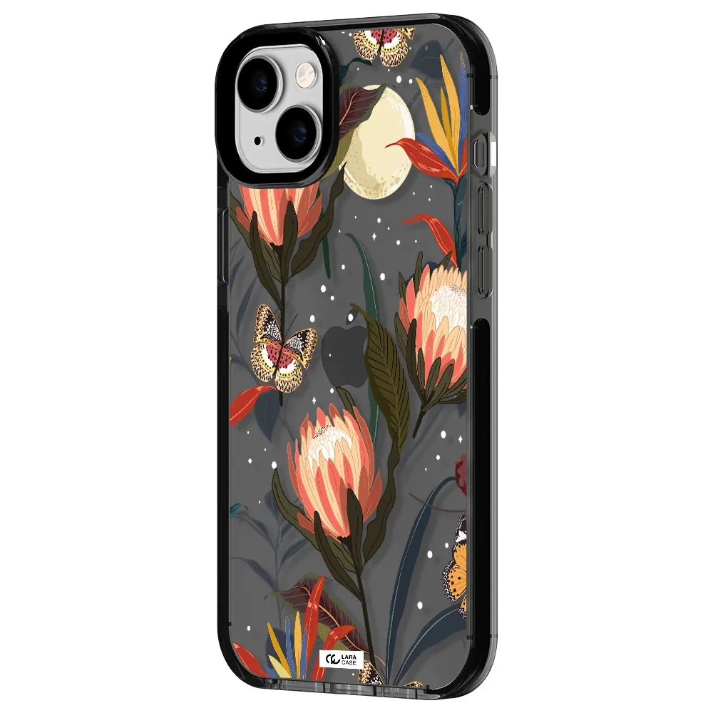 Moon Butterfly Flower Apple iPhone 14 plus impact Smoke Black Case