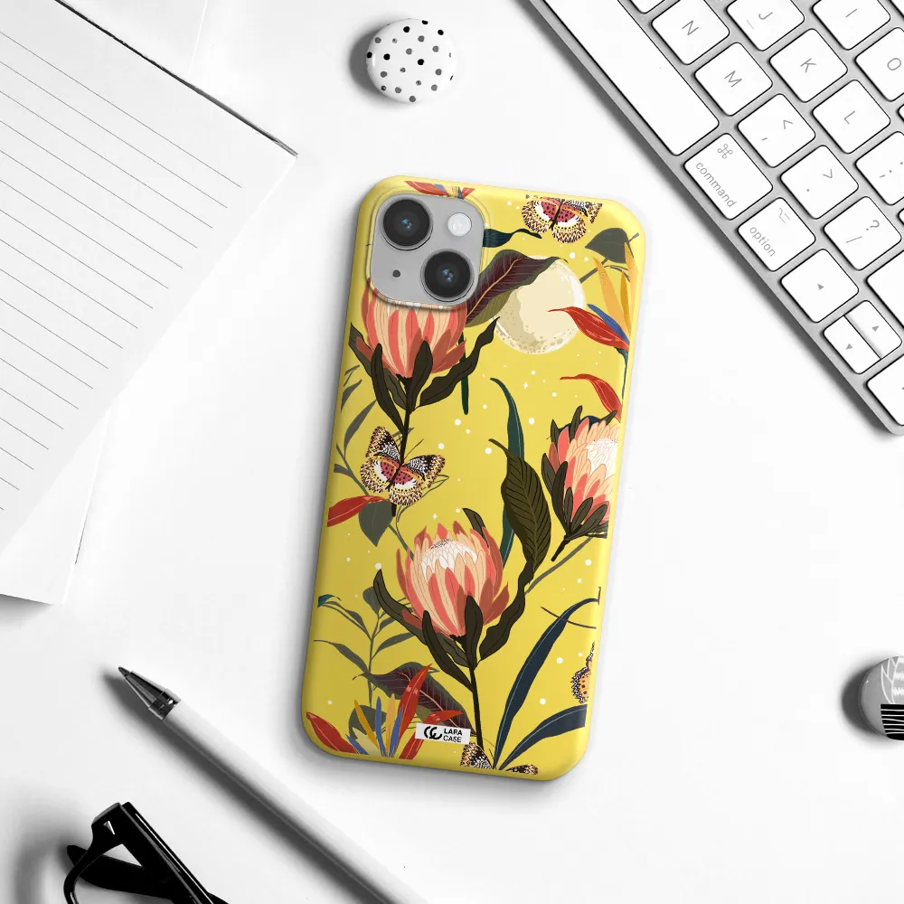 Moon Butterfly Flower Apple iPhone 14 plus Silicone canary yellow Case