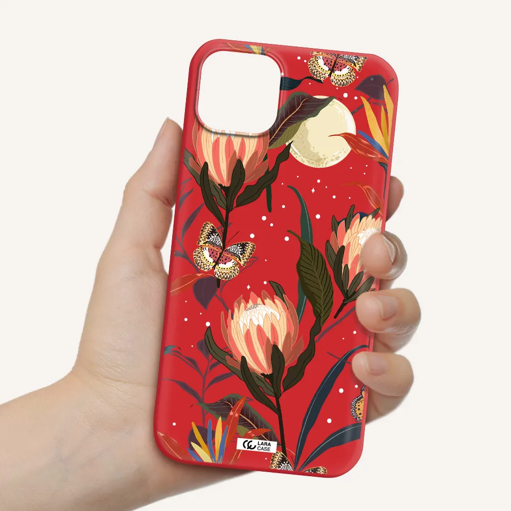 Moon Butterfly Flower Apple iPhone 14 plus Silicone Imperial Red Case