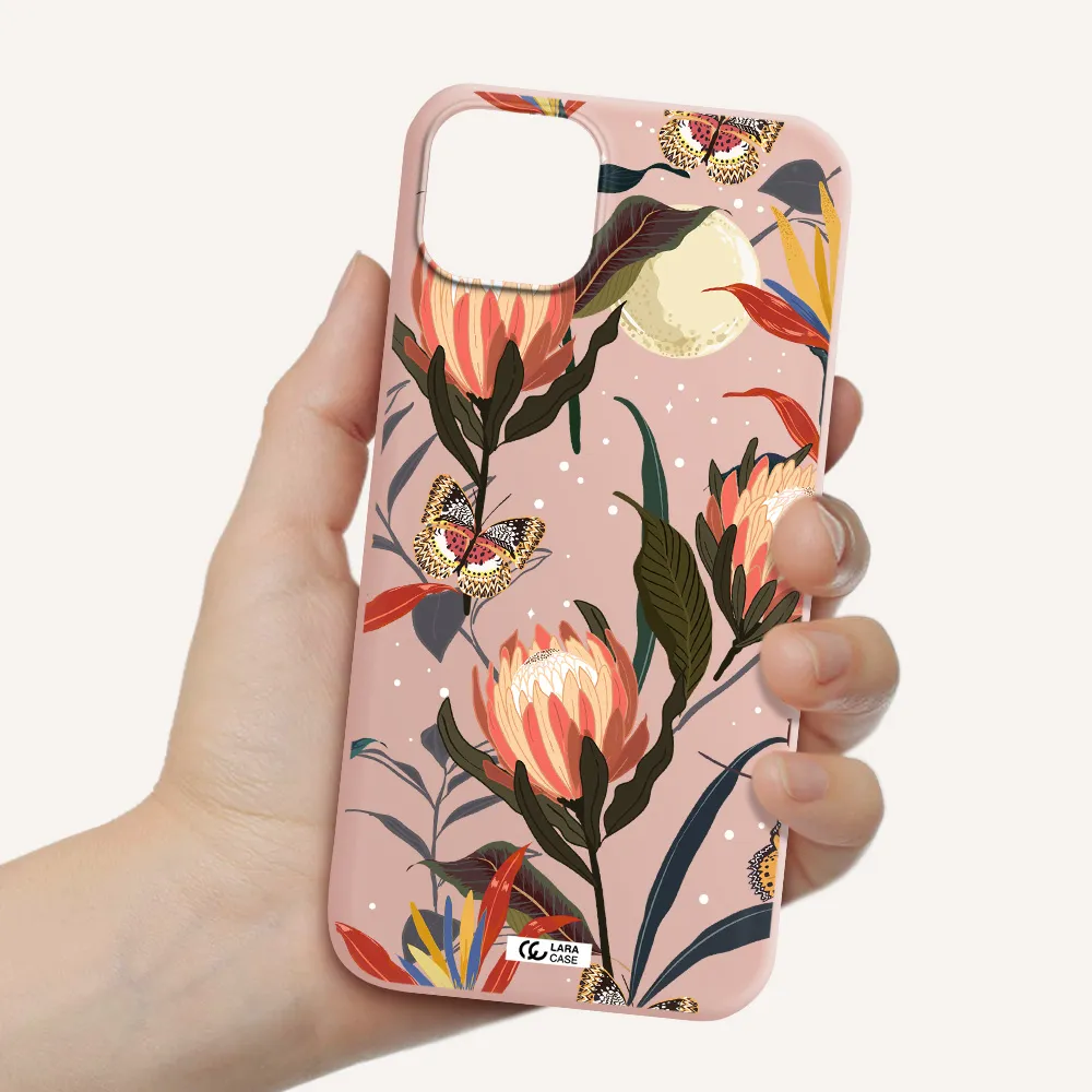 Moon Butterfly Flower Apple iPhone 14 plus Silicone pastel pink Case