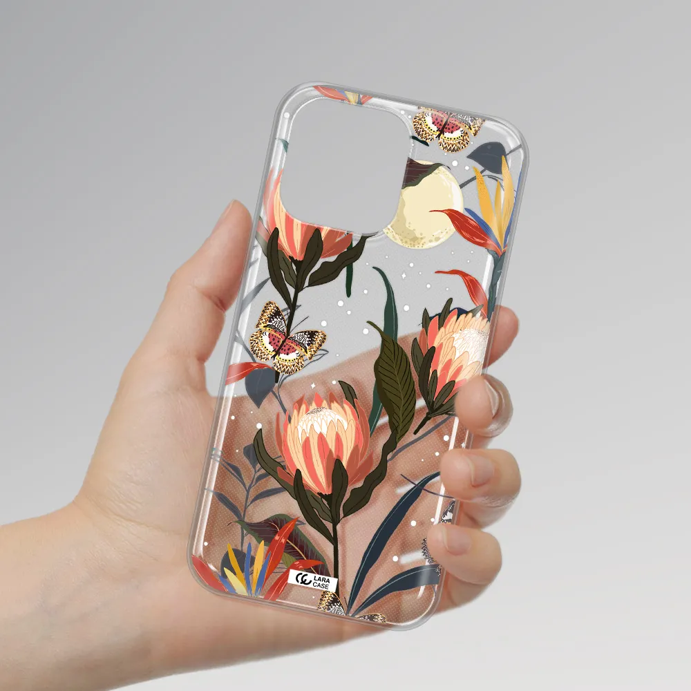 Moon Butterfly Flower Apple iPhone 14 pro Clear TPU Case