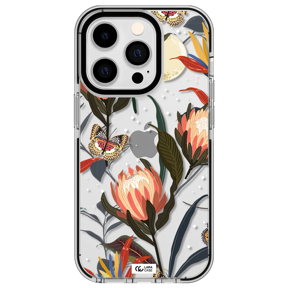 Moon Butterfly Flower Apple iPhone 14 pro impact black border Case