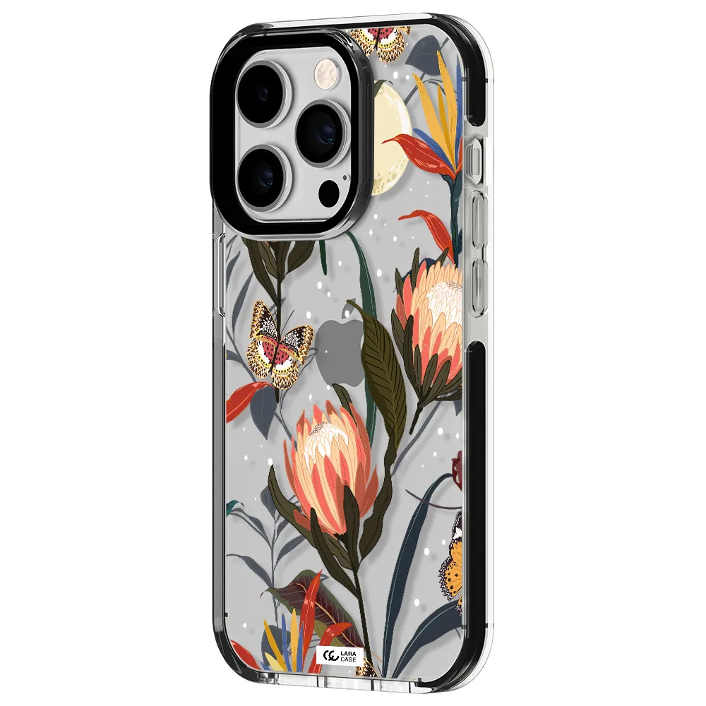 Moon Butterfly Flower Apple iPhone 14 pro impact black border Case