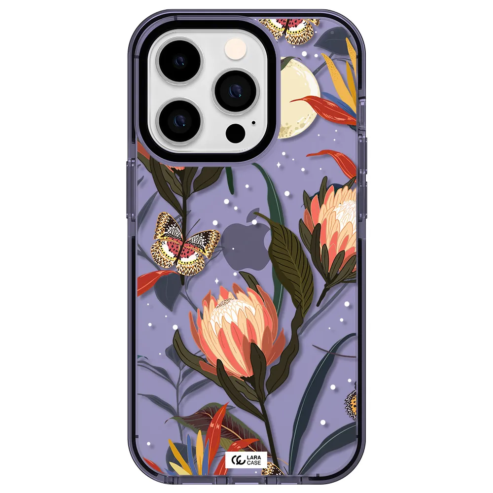 Moon Butterfly Flower Apple iPhone 14 pro impact Lilac Case