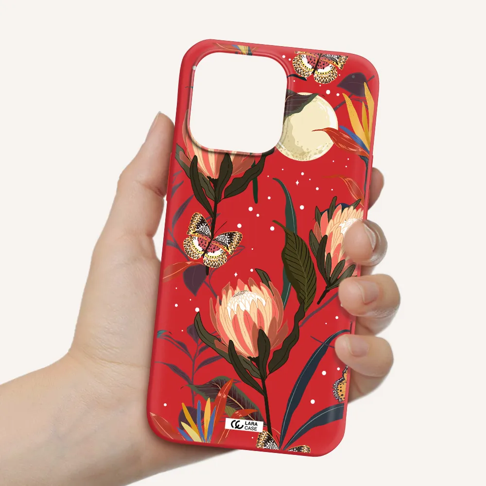 Moon Butterfly Flower Apple iPhone 14 pro max Silicone Imperial Red Case