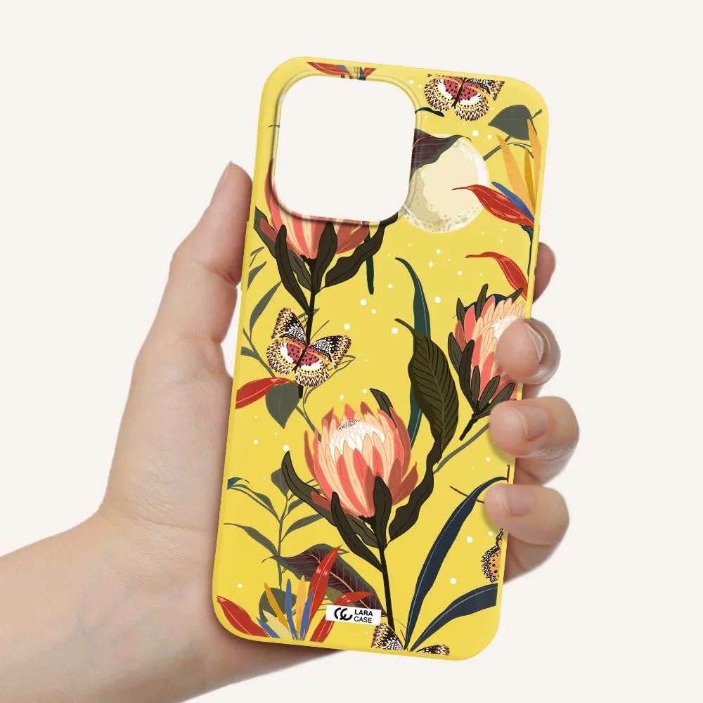 Moon Butterfly Flower Apple iPhone 14 pro Silicone canary yellow Case