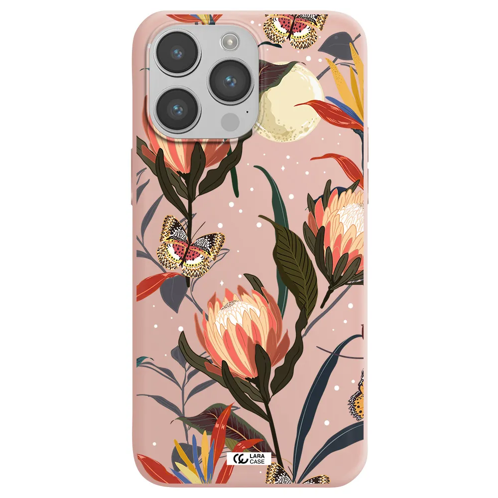 Moon Butterfly Flower Apple iPhone 14 pro Silicone pastel pink Case