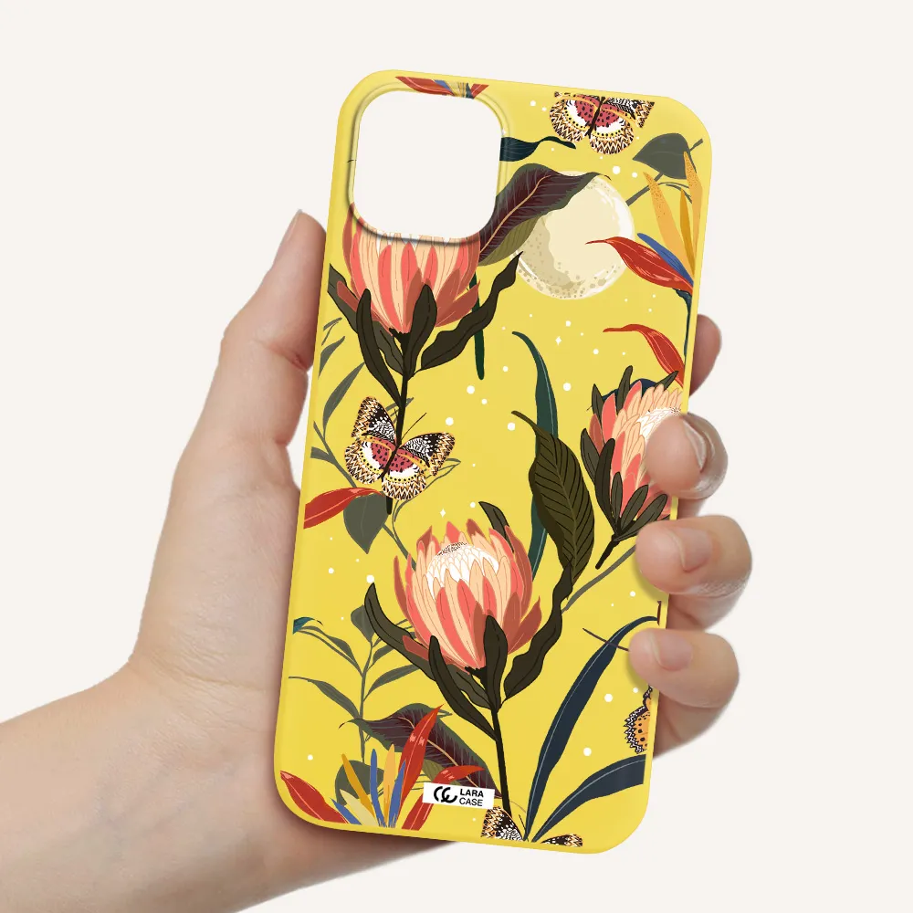 Moon Butterfly Flower Apple iPhone 14 Silicone canary yellow Case