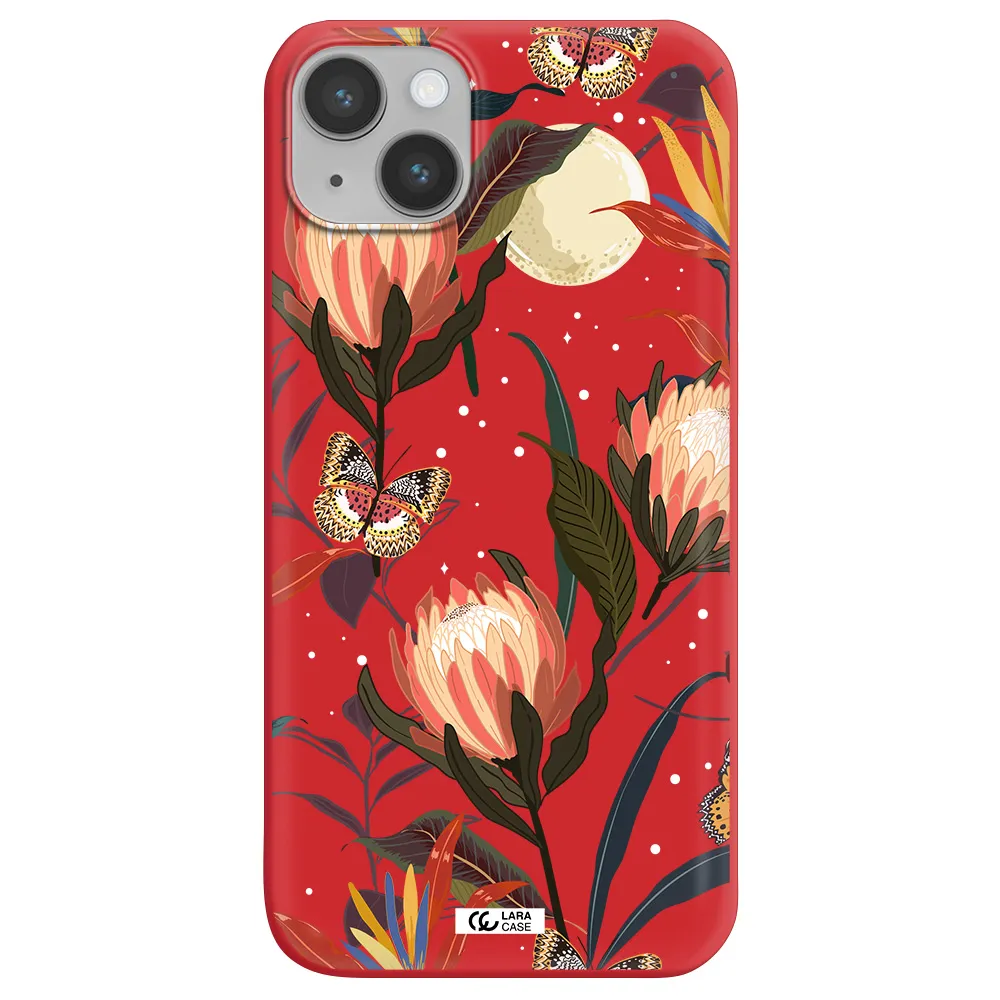 Moon Butterfly Flower Apple iPhone 14 Silicone Imperial Red Case